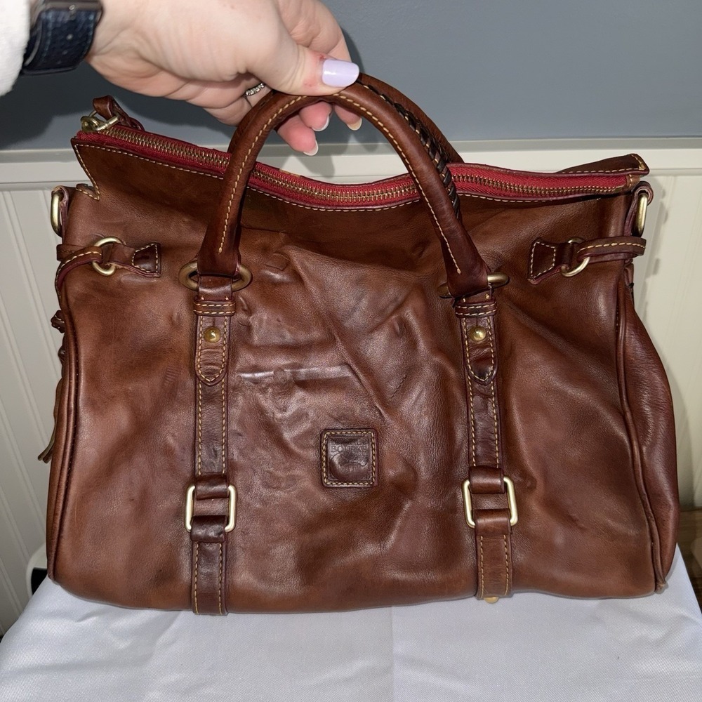 Dooney & Bourke Dark Brown Florentine Leather Satchel Top Handle Bag Purse